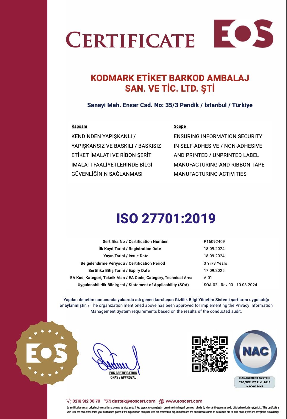 ISO/IEC 27701 Sertifikası