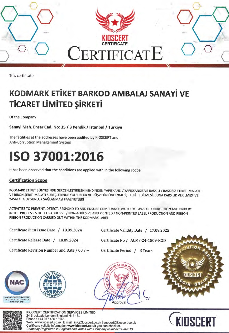 ISO 37001 Sertifikası