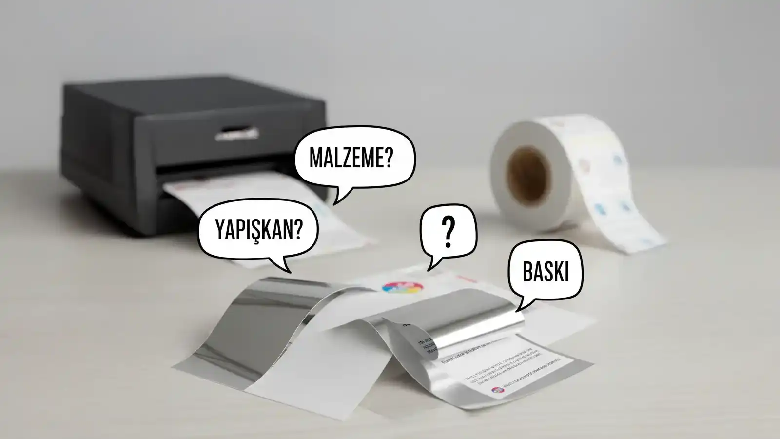 Farklı endüstriler için doğru etiket seçimi sürecini gösteren etiket malzemeleri ve türleri.